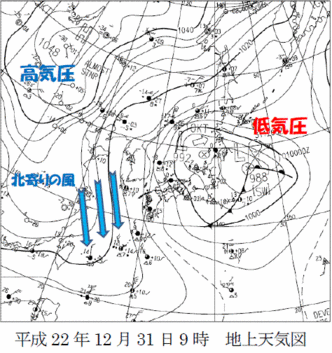 平成22年12月31日9時　地上天気図