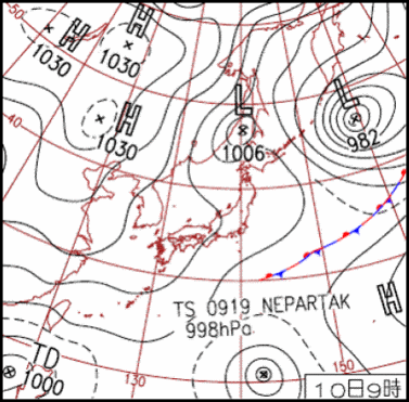 (地上天気図 平成21年10月10日9時)