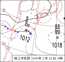 地上天気図2009年3月28日9時